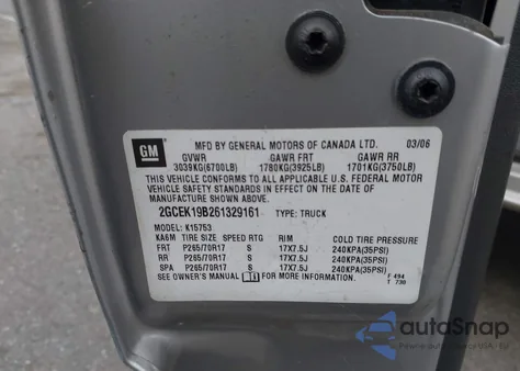 2006 Chevrolet Silverado 1500 Lt1 z USA, uszkodzony, nr VIN 2GCEK19B261329161